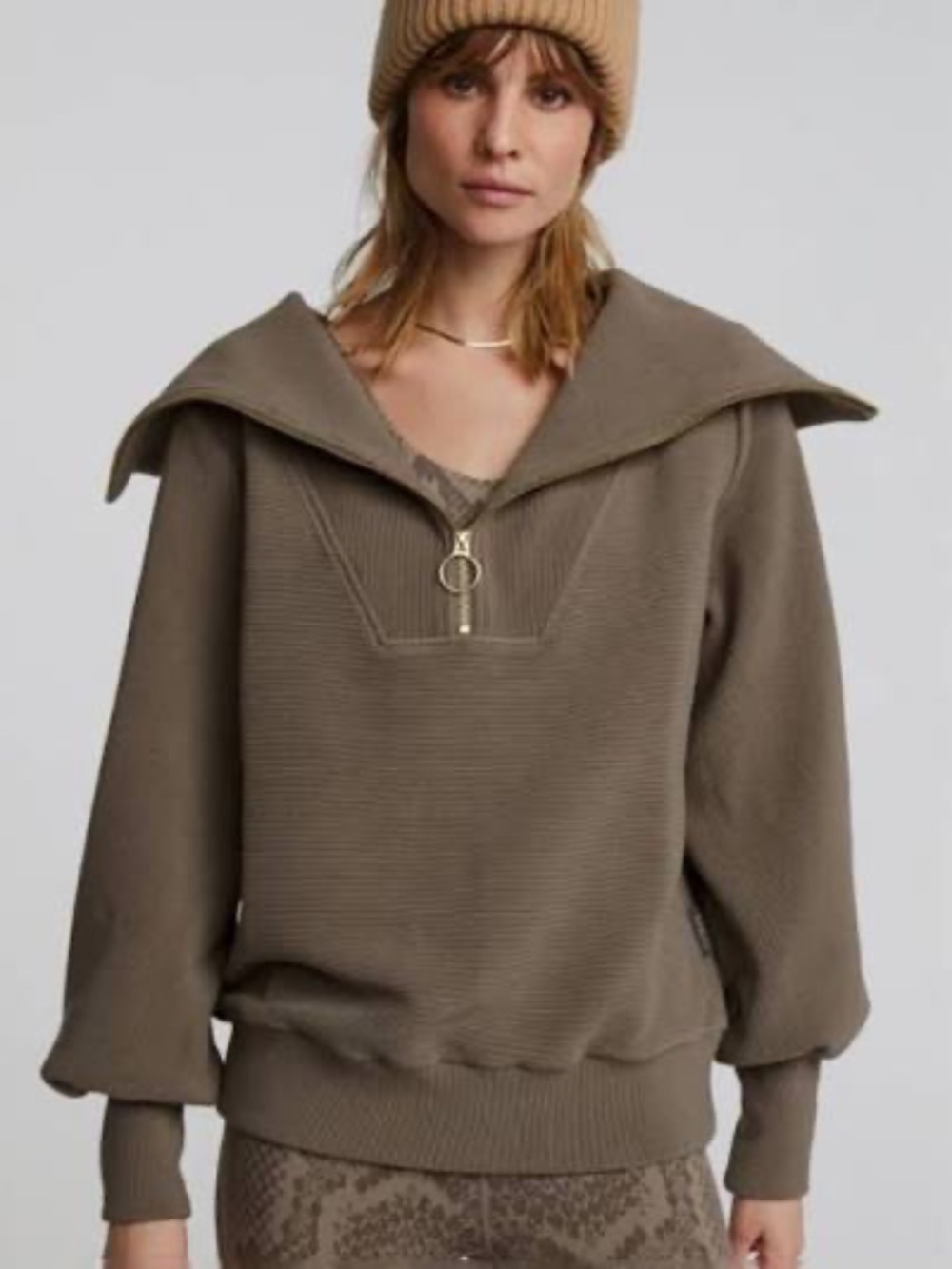 Varley Vine Ribbed Half-Zip Pullover  – Stone Olive – XS